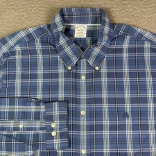 Brooks Brothers Oxford Button-Down Shirt Mens XL Blue Plaid OCBD Logo Regent