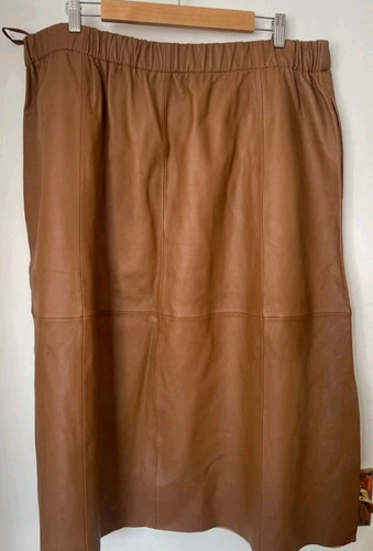 M and S Brown Real Leather Skirt Size UK 20 - Picture 1 of 4