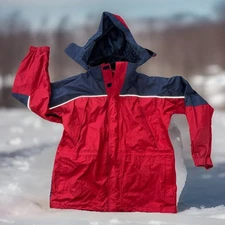 Red & Gray Ice Fishing Jacket Men's XL Waterproof Windproof w Hood Non-Insulated