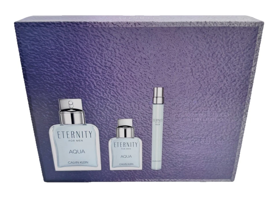 Calvin Klein Eternity para hombre Aqua 3,4 oz EDT + 1,0 oz EDT + 10 ml. EDT 3 piezas. Juego Nuevo en Caja Foto 3 de 4