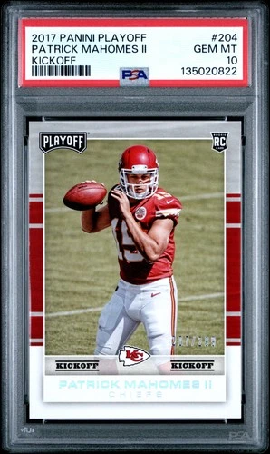 2017 PANINI PLAYOFF KICKOFF #204 PATRICK MAHOMES II ROOKIE RC 207/299 PSA 10