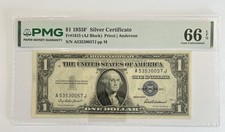 1935 F $1 Silver Certificate PMG 66 EPQ Fr#1615 AJ Block S/N A53530057J GEM UNC