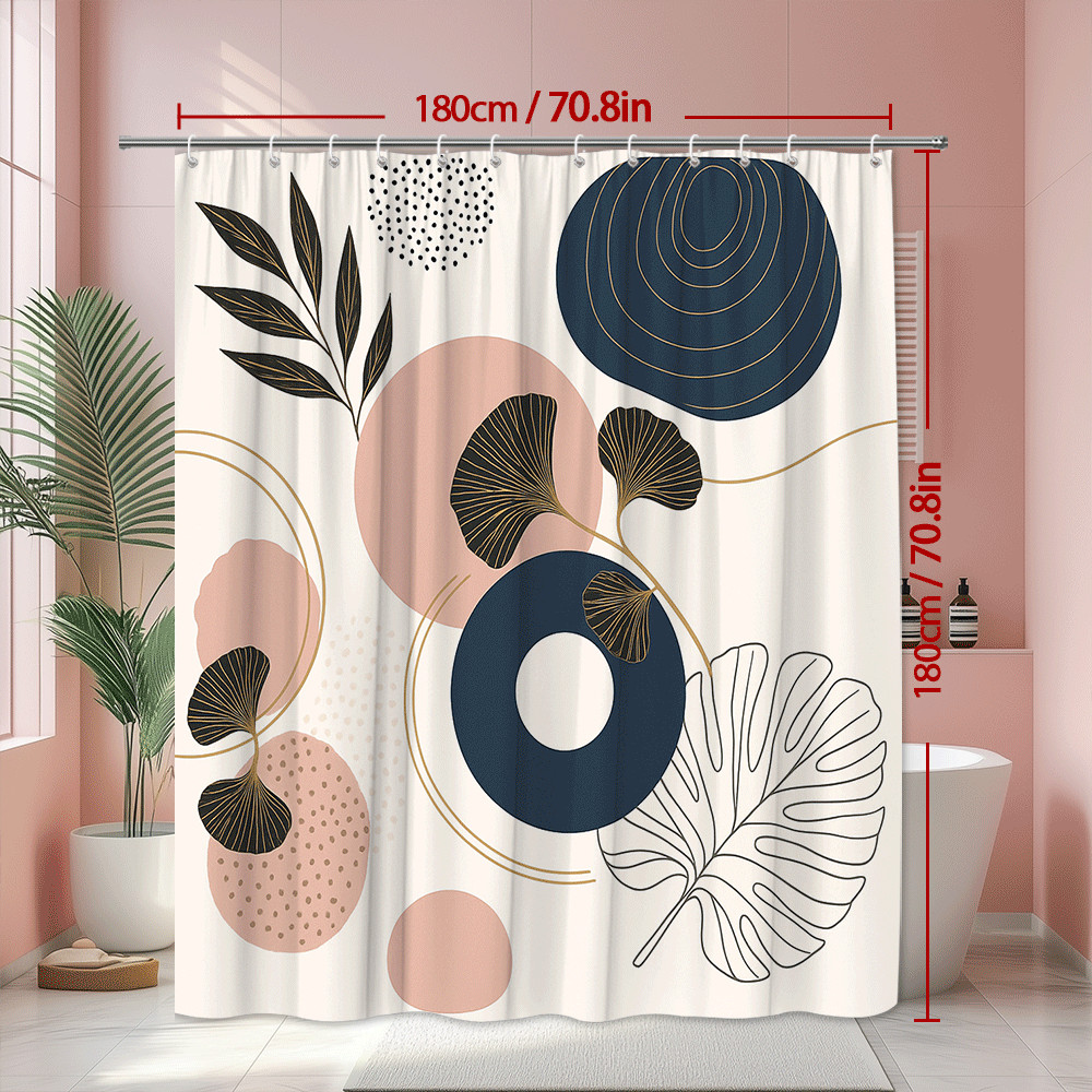 как выглядит Modern Boho Shower Curtain with Floral Design in Blue and Pink фото