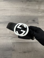 Gucci GG Buckle Black Signature Men's Leather Belt Size 34