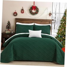 Christmas Quilts Queen Size, Emerald Green Fall Bedspread Bedding Set, 3