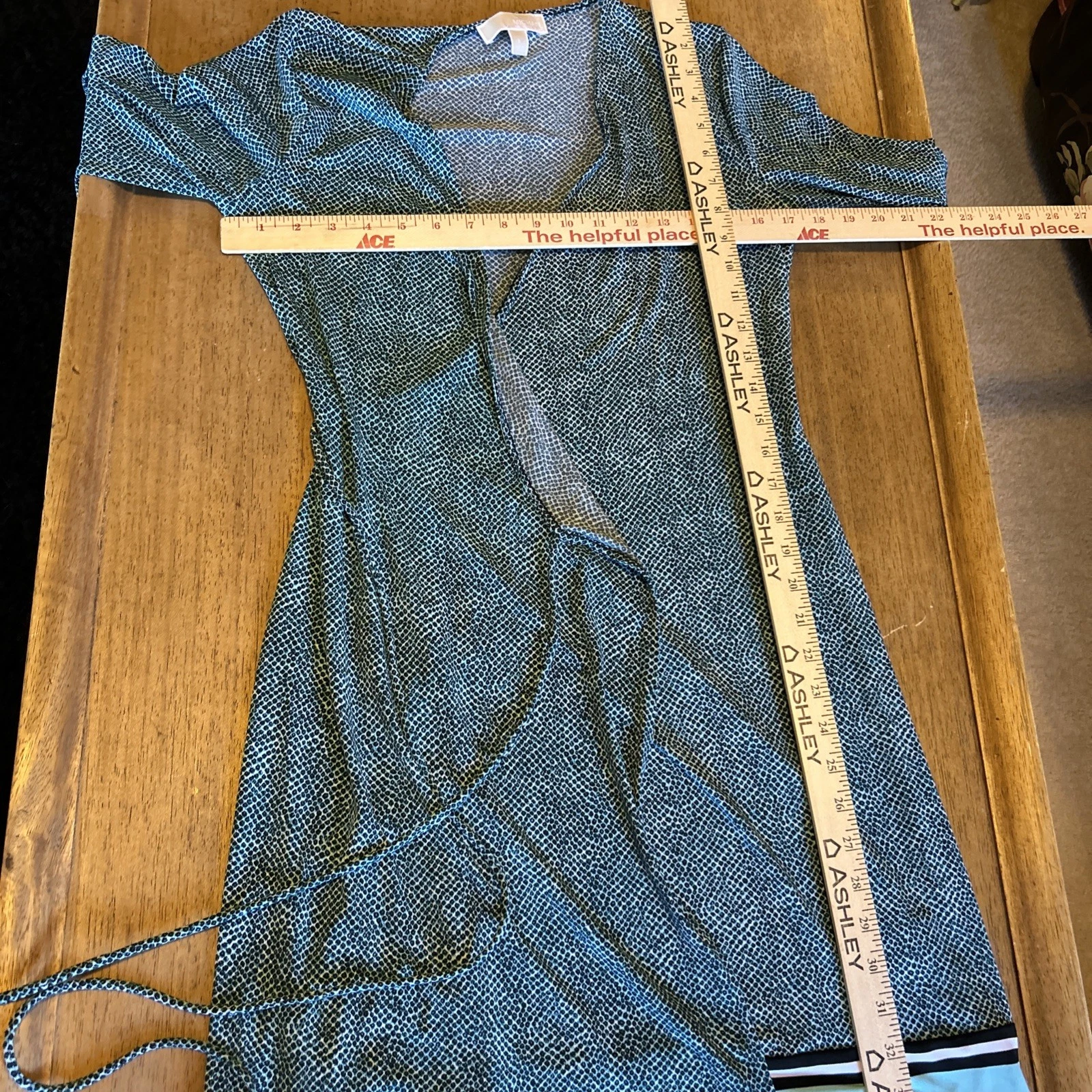 Abito Michael Kors manica lunga stampa teal taglia P piccolo morbido e splendido