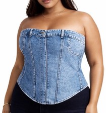 PRETTYLITTLETHING Plus Denim Corset Top Bustier Y2K Strapless Size 18 NWT
