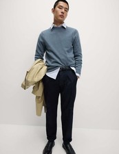 Marks & Spencer Mens Wool Round neck Long sleeved Jumper in Light Airforce - M&S