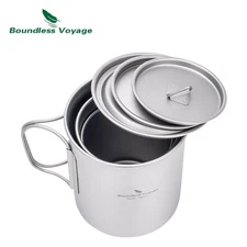 Titanium Camping Cup with Lid 300ml 450ml 750ml Stackable Lightweight Mug Pot