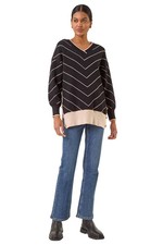 Roman Originals Stripe V-Neck Knit Jumper For Women UK - Ladies Autumn Winter