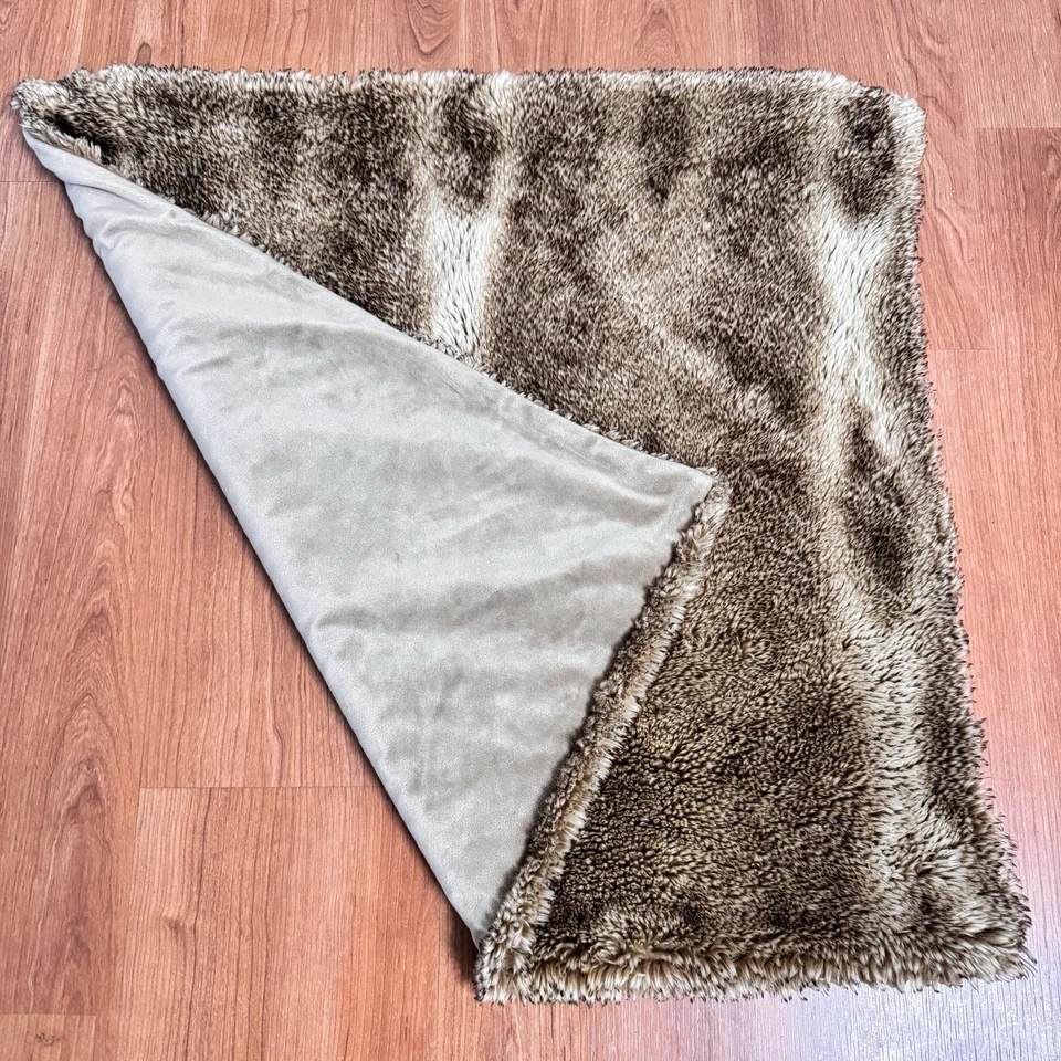 Pottery Barn Faux Fur Throw Pillow Cover Brown Square Plush Luxe Cozy 26x26 - Image 2 of 4