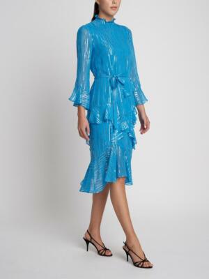 saloni blue dress Venyx Lea Long Dress in Navy Astro Embroidered