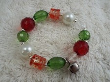 Christmas Red Green White Jingle Bell Charm Stretch Bracelet A31