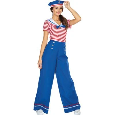 PARTY X PEOPLE Matrosen Kostüm Matrosin Sailor Aliz mit Mütze für Damen Gr. 34-44 blau Fasching