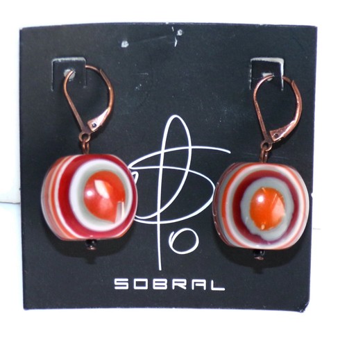 Sobral Retired Pop Art Olho Grego Orange Programado Dangle Artist Made Earrings - Picture 6 of 6