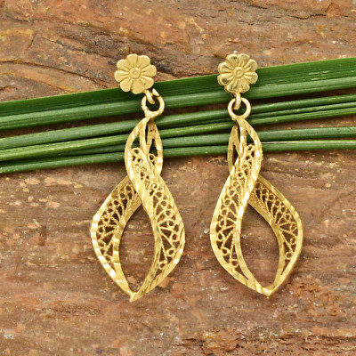 14k Gelbgold durchbrochene Blume Ohrhänger/Ohrhänger
