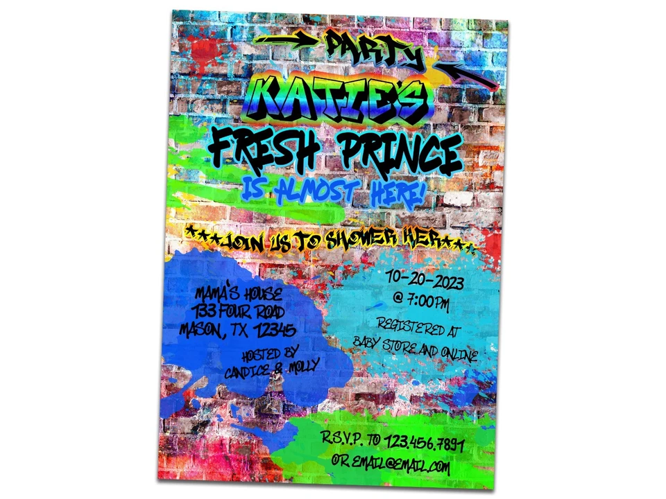Invitaciones de cumpleaños de graffiti para niños personalizadas 4x6" Baby Shower con sobres Foto 2 de 4