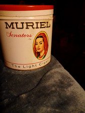 Round Vintage Muriel Senators Cigar Tin ~ the Light Cigar, Good Color, EMPTY