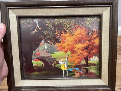 Paul Detlefsen Vintage Art Print GATHERING APPLES Textured Framed