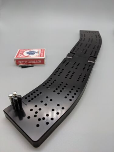 Tactical Cribbage Board, Black Aluminum w/Mini Bicycle Deck of Cards & 6 pegs - Picture 1 of 11