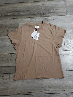 Bandier x Sincerely Jules The Aster Crew Neck Tee distressed neck Sz XS Nutmeg
