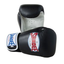 Sandee Authentic Leather Boxing Gloves Black Muay Thai Kick Sparring Mitts