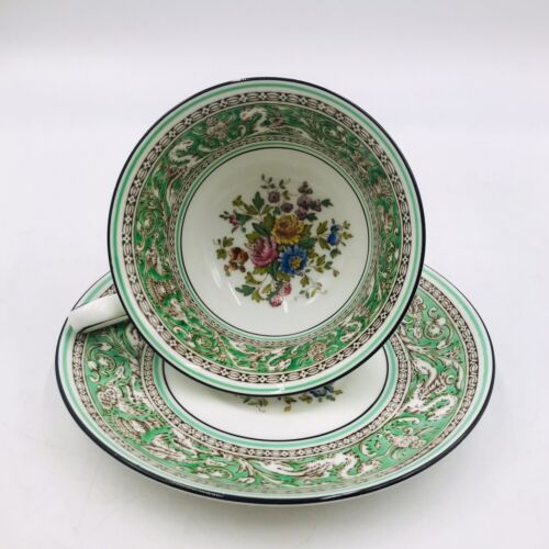 Wedgwood Florentine Green Porcelain Cup&Saucer Made In England Peony Dragons Tea - Picture 4 of 11