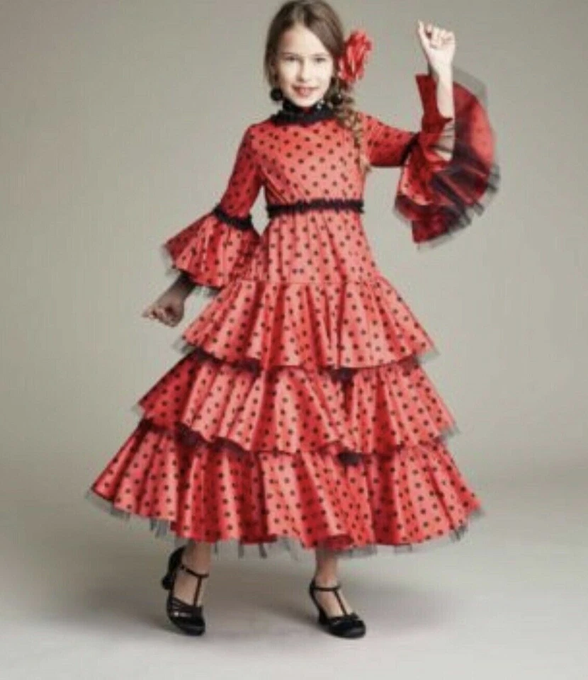 Б/У В ОТЛИЧНОМ СОСТОЯНИИ ГОНКА СВЕТЛЯЧКИ ДЕВОЧЕК 4 КРАСНЫЙ КОСТЮМ ТАНЦОВЩИЦЫ ФЛАМЕНКО И НОВЫЙ ЮБКИ - Изображение 2 из 4