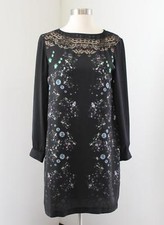 Zara Woman Black Sheer Jewel Diamond Print Lace Cutout Shift Dress Size S