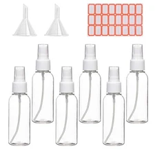 6 Pack 4oz Clear Plastic Spray Bottles Liquid Containers w/ Funnel and Labels