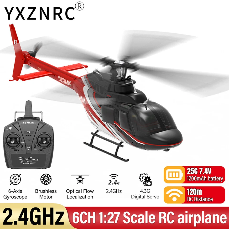 YXZNRC F08 Bell-206 RC Helicopter Brushless 2.4G 6CH 6-Axis Gyro RTF Airplane - Image 3 of 4