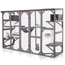 Outdoor Cat House with Weatherproof Roof, Scratching Posts, Hammocks  Bridge