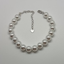 Freshwater White Cultured Pearl Bracelet 925 Sterling Silver Chain 22cm