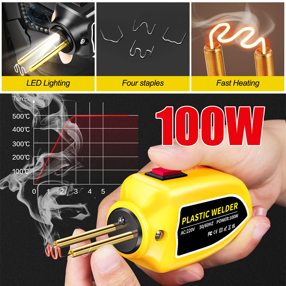 Hot Stapler Car Bumper Fender Fairing Welder Gun Plastic Repair Kits +200 Staple-image