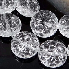 Czech Pressed Glass Carved pattern Disc Beads - Crystal (13)