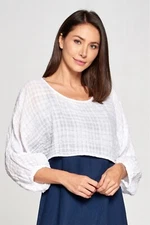 CR2-570 HLT570 White Medium NWT Match Point Linen Shirt Blouse Bolero Waffle