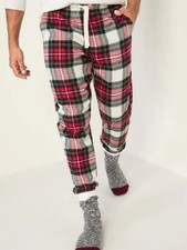 NWT Old Navy White Tartan Plaid Flannel Jogger Pajama Pants Sleep Lounge Men M