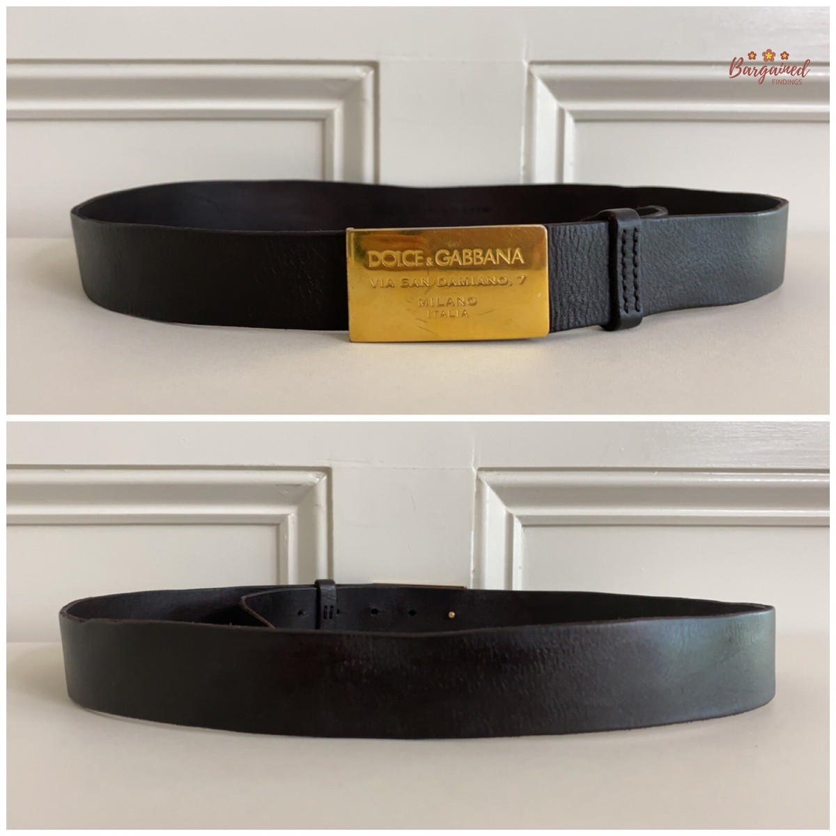 Authentic Dolce & Gabbana Dark Brown Leather Gold Logo