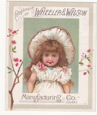 Wheeler & Wilson Mfg Co Bridgeport CT Girl in White Bonnet Vict Card c1880s
