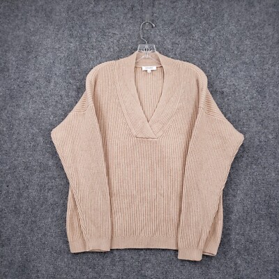 Haven Well Within Sweater Womens L Large Beige Ribbed Overlapped V-Neck Pullover