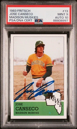Jose Canseco RC 1983 Fritsch XRC Madison Muskies #13 Signed PSA 9 Mint Auto 10