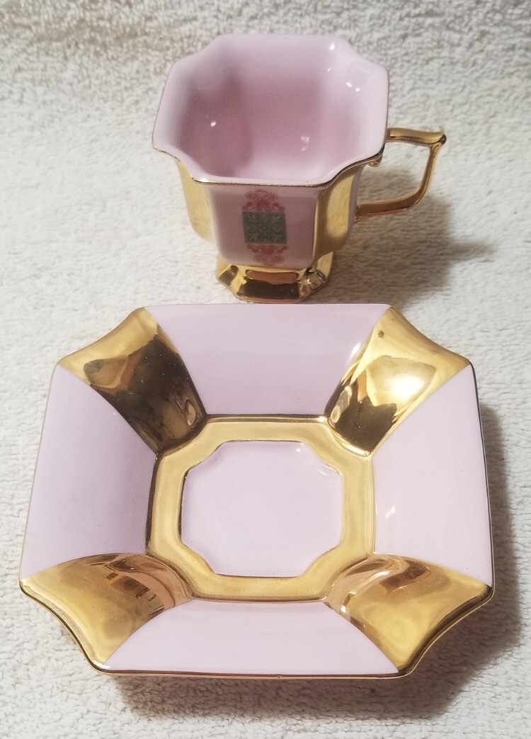 H&C Haas & Czjzek Czechoslovakia Pink Porcelain w/Gold Demitasse