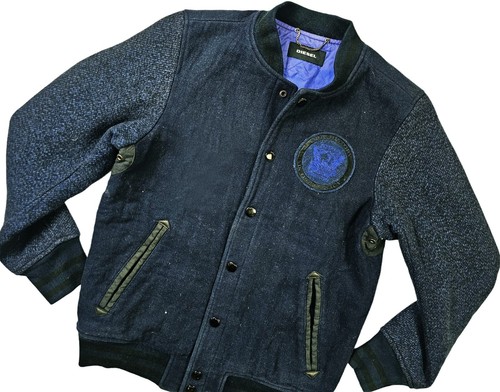 *HOT AUTHENTIC Men's DIESEL VARSITY SPORTS BOMBER LINED NAVY Blue WOOL Jacket XS - Picture 3 of 17