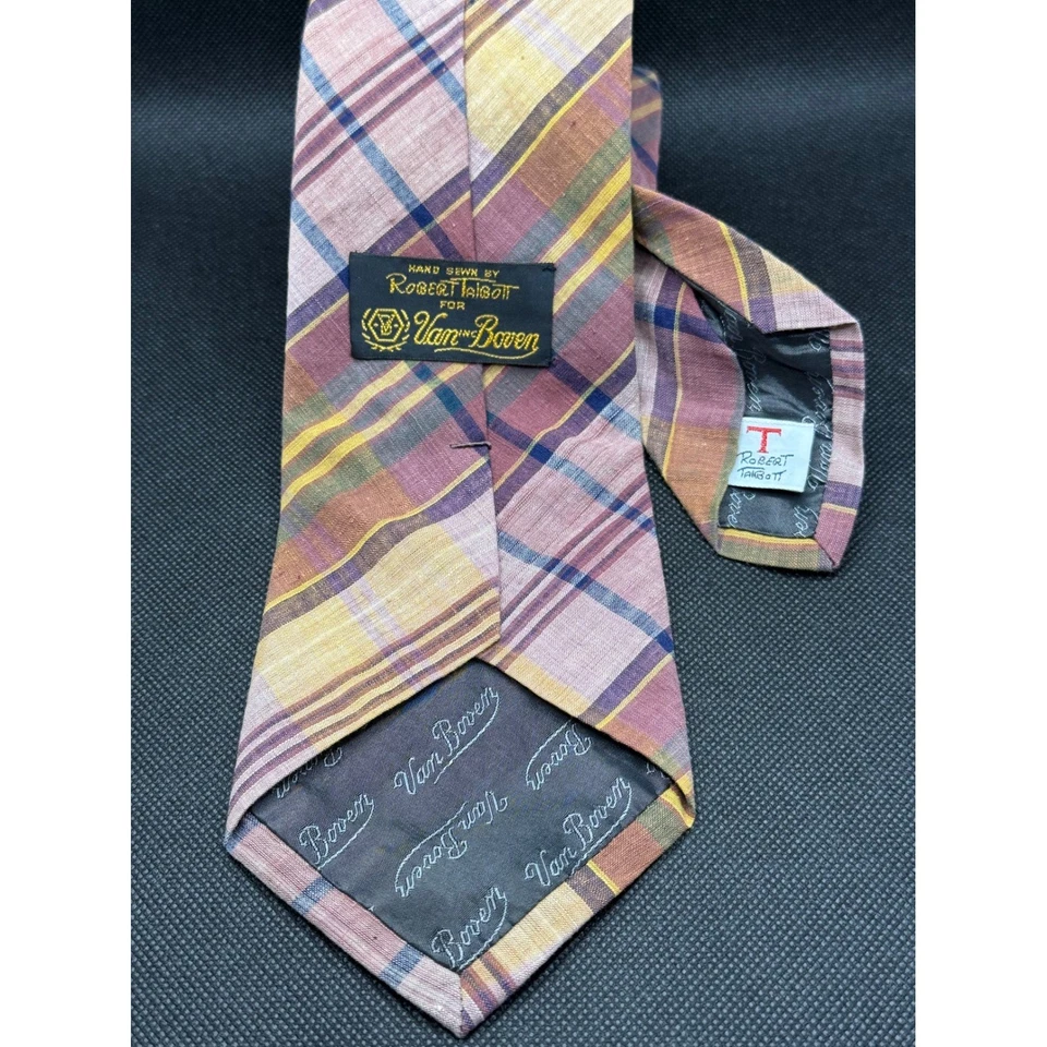 Vintage 60's Van Boven Madras Plaid Hand Sewn Tie Made in USA 57" x 3.5" - image 4 of 4