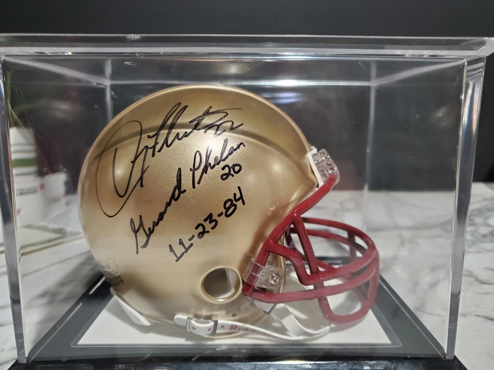 Doug Flutie Gerard Phelan Signed Boston College Mini Helmet "11-23-84" COA - Image 2 of 4