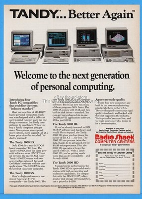 1986 Tandy 1000 3000 HD HL EX SX MS-DOS XENIX Computer PC Radio Shack Vintage Ad