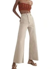 Zara The Marine Straight Jeans Sz 12 Beige High Waist Raw Hem Wide Leg Denim