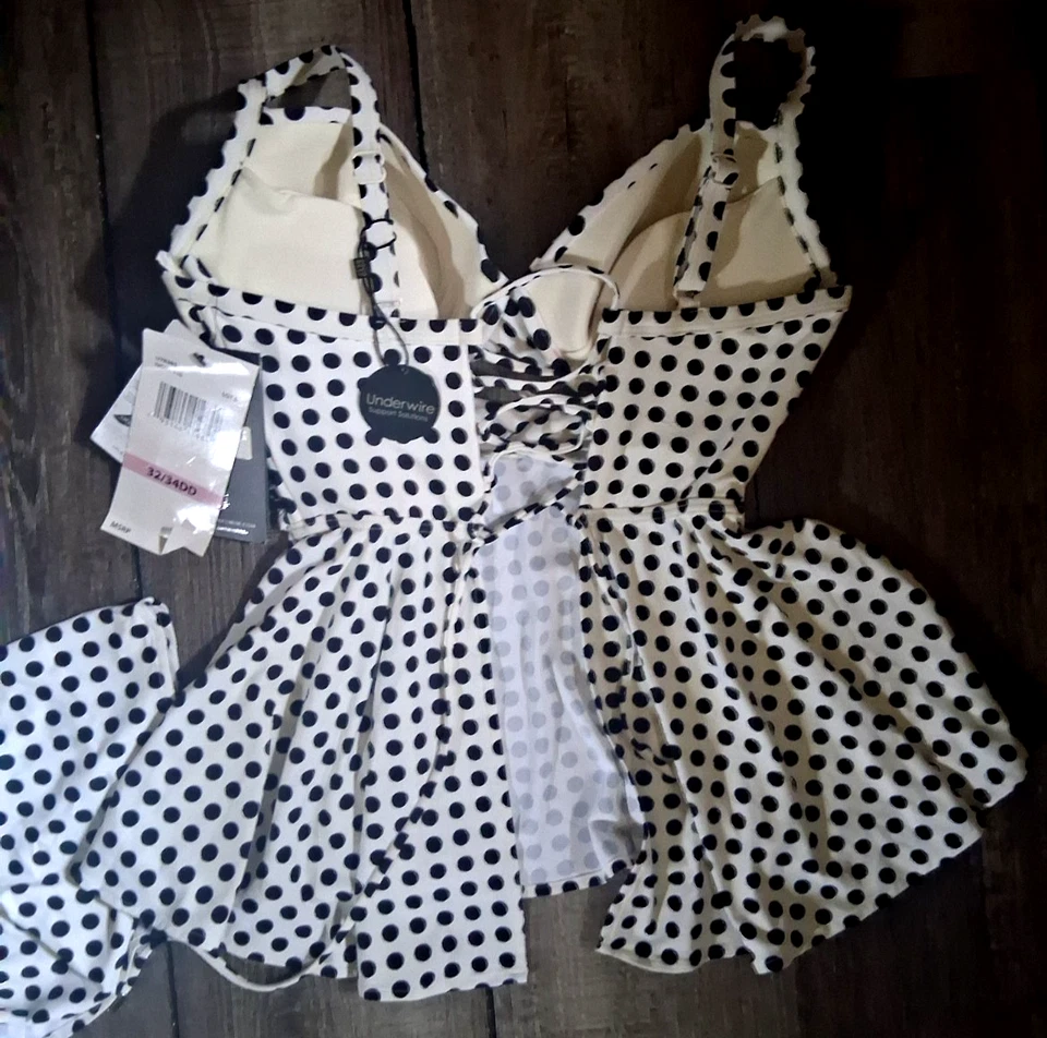 Coco Reef Ivory Corset D Cup Polka Dot Twist Tankini Top 32D /34D or 32DD / 34DD - Image 4 of 4