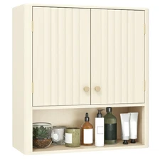 Bathroom Wall Cabinet w/Fluted Doors, Adjustable Shelf, Open Storage Cube
