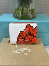 Christian Louboutin Shun Sudo Button Flower Blossoms Compact Wallet RARE NWT